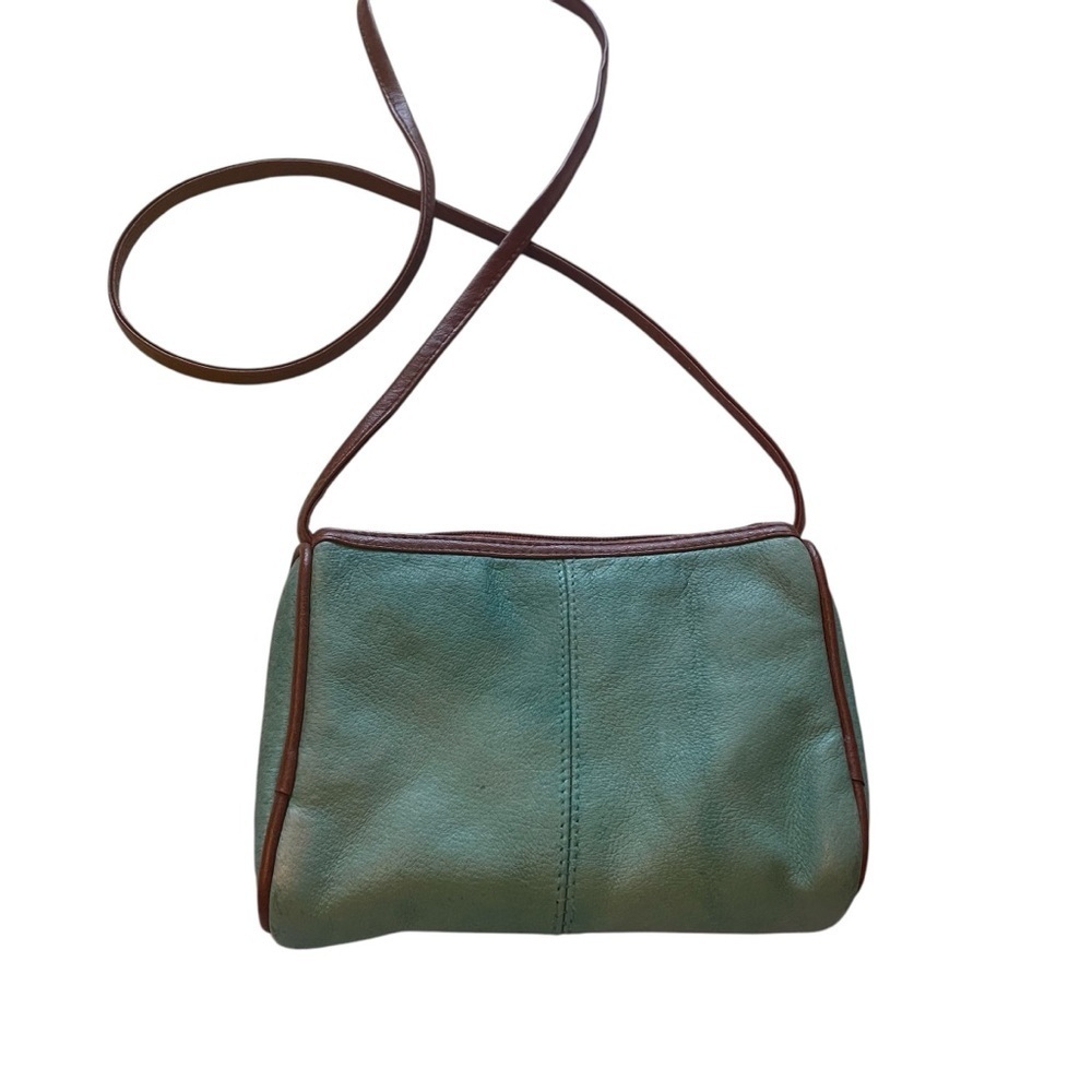 MODA Turquoise Blue LeatherCrossOver Purse-Zipper Closure-Side Pocket-Long Strap - Picture 2 of 6